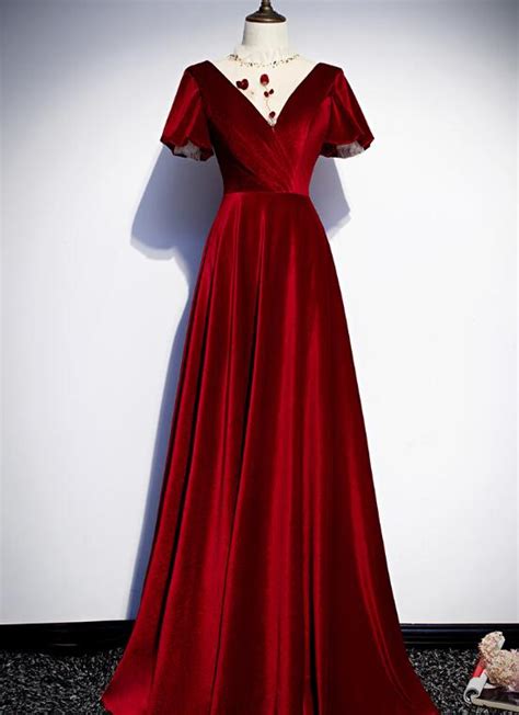 Dark Red Velvet New Style Long Prom Dress, Charming Formal Gown ...