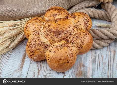 Flowers Bread Bread Form Bricks Flower Wooden Background — Stock Photo ...