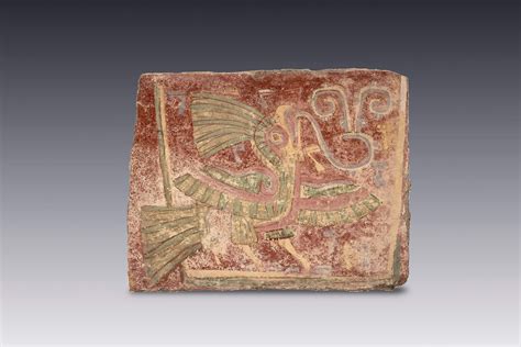 Quetzal con vírgula de canto, fragmento de pintura mural | El México