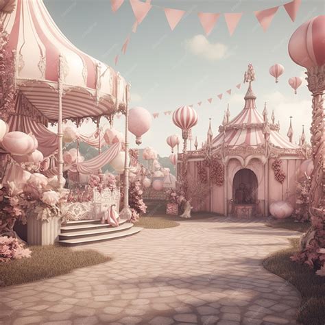 Premium AI Image | A pink circus tent with a pink and white tent and a