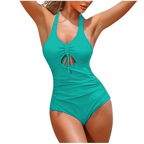 Dvprdro Fashion One Piece Swimsuits for Women Summer Solid Ruched Chest