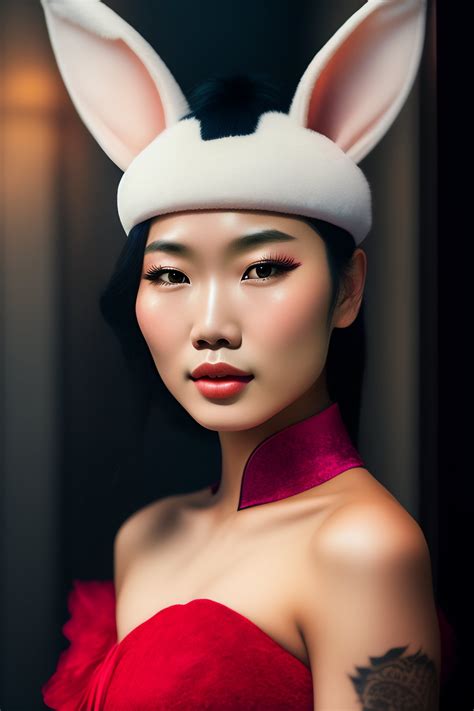 Lexica - Asian beauty mixed with a white bunny face and a 2023 tattoo