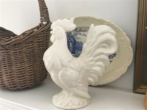 Vintage White Ceramic Rooster Farmhouse French Country - Etsy