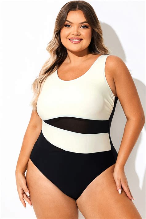 Square Neck Black & White One Piece Swimsuit - Meet.Curve - Meet.Curve