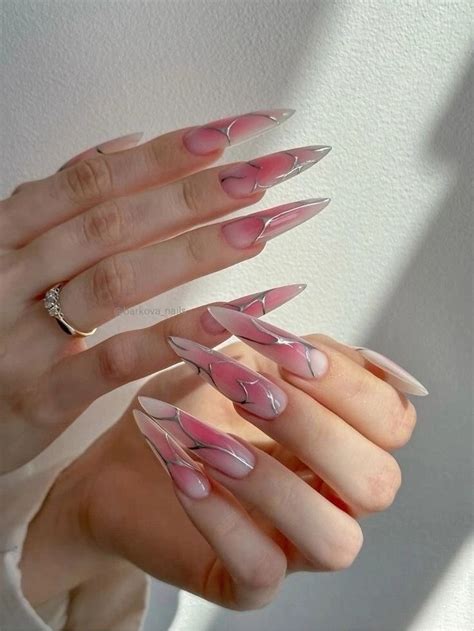 Маникюр ногти дизайн ногтей | Pink acrylic nails, Wave nails, Stilleto ...