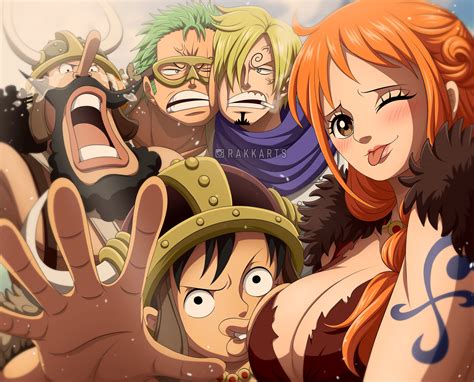 nami, monkey d. luffy, roronoa zoro, sanji, and usopp (one piece) drawn
