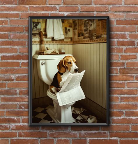 Beagle on Toilet Reading the Newspaper Bathroom Funny A4 Art Print - Etsy