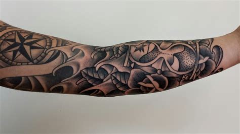 Tattoos by Dave Vartan: Black and grey sleeve