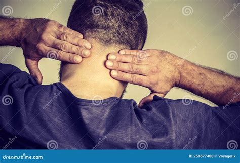 man  neck ache stock photo image  hand tension