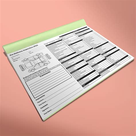 Vehicle Pre Sales / Delivery Inspection PDI Form Pad - A4 2pt Duplicate ...
