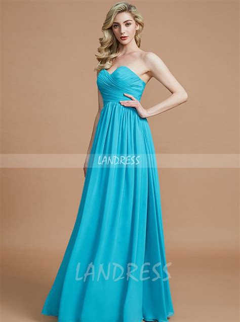 Blue Bridesmaid Dresses with Sweetheart,Chiffon Long Bridesmaid Dress ...