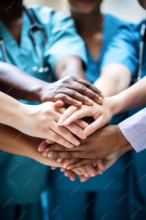 Premium Photo | Multiracial group of doctors joining hands in unity and