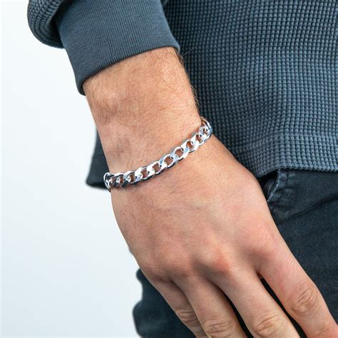 sterling silver dicut heavy curb  gauge gents bracelet cm shiels