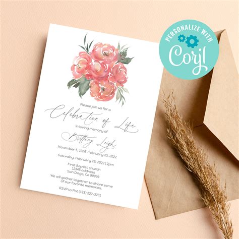 Funeral Invitation Celebration of Life Funeral Template - Etsy