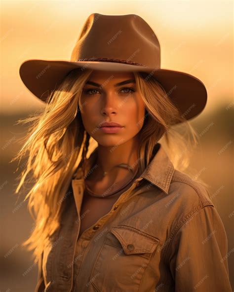 Premium AI Image | Portrait of a beautiful cowgirl with a cowboy hat