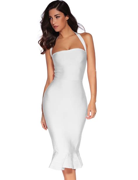 Womens Halter Fishtail Bandage Party Dress Elegant Wedding Guest Dress