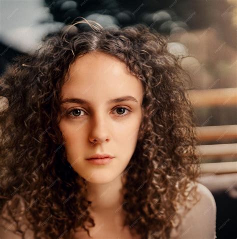 Premium Photo | Portrait of a curly brunette girl looking at the camera