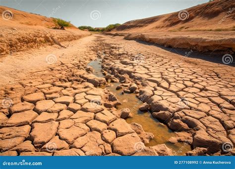 dry river bed arid landscape global warming concept generative ai