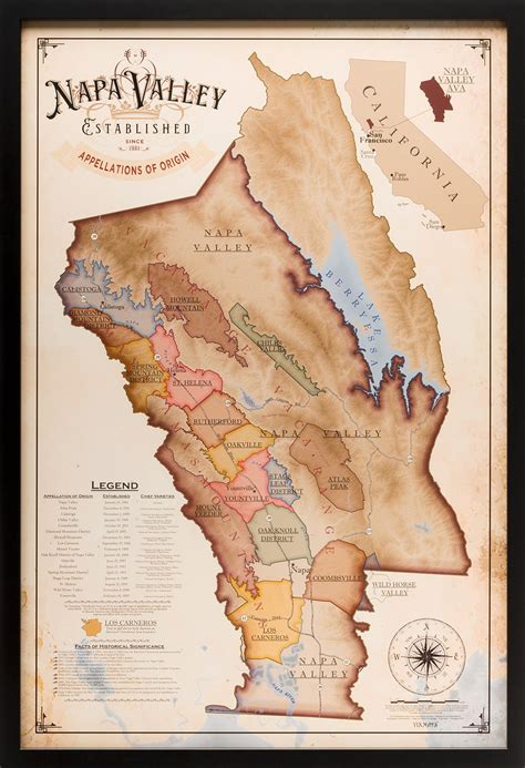 Napa Valley Established Appellations of Origin Map (Framed)