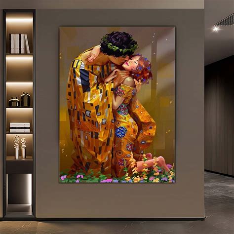 The Kiss Glass Decor, the Kiss Gustav Klimt Stained Glass Painting the