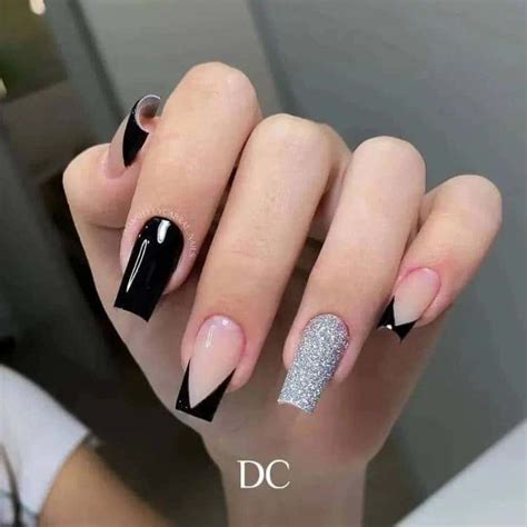 Unha Preta Decorada Com Glitter Prata - Unha Preta Decorada Com Glitter 25 Ideias Lindas - Unha Decorada Simples
