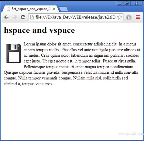 Set hspace and vspace Attribute for img in HTML and CSS