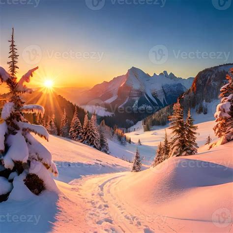 winter sunset in the mountains Generative AI 23613557 Stock Photo at ...