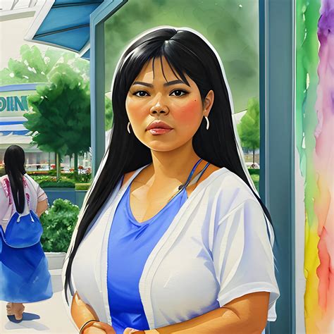big filipina in the mall , Oil Painting, Water Color - Arthub.ai