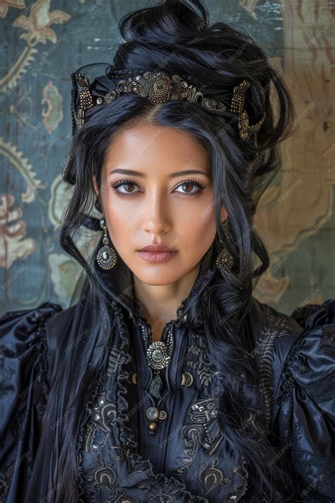 Premium Photo | Regal Gothic Queen in Black Dress and Crown Posing