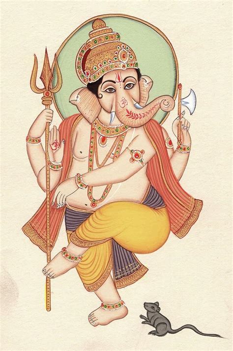 Lord Ganesh Indian Miniature Painting Hindu God Ganesha Ethnic Handmade ...