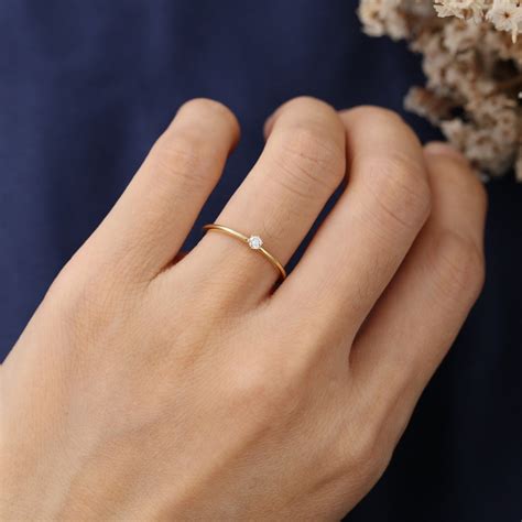 Minimalist Engagement Ring Yellow Gold Simple Diamond | Etsy