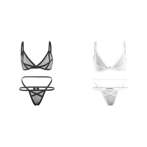 2-Pack,Underwire Mesh Underwear Sleepwear Solid Set Lingerie Women