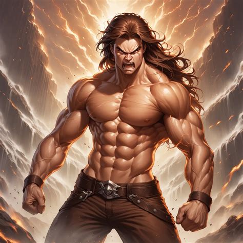 Furious Muscular Young Man with Long Brown Hair Fantasy Art | MUSE AI