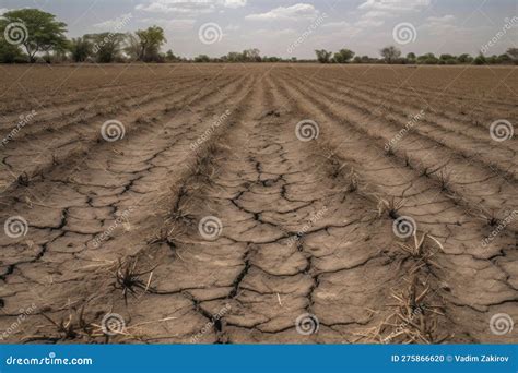 dry cracked agricultural field due  drought lack  water stock