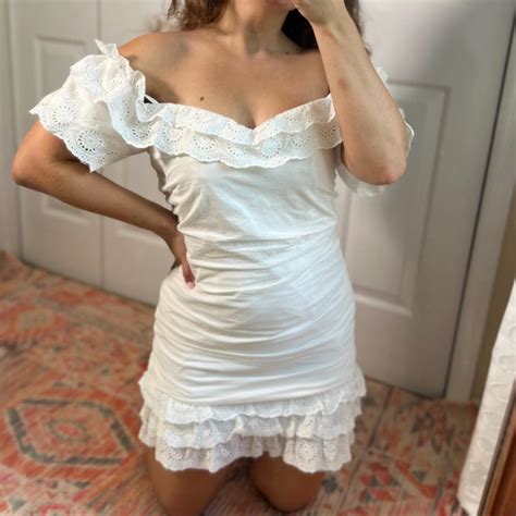 white cotton eyelet mini dress cutest  white depop