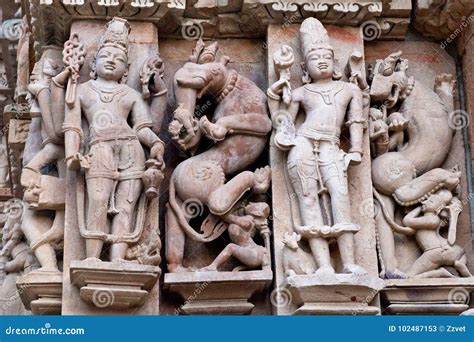 Bas-relief At Famous Hindu Temple In Khajuraho, India Royalty-Free ...