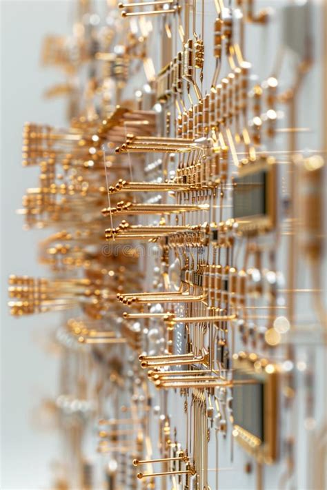 Closeup View of Computer Processor Chip with Detailed Gold Pins and ...