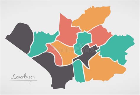 Leverkusen Map with Boroughs and Modern Round Shapes Stock Vector
