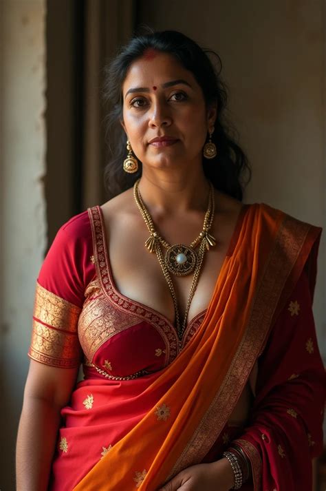 big boob indian aunty  saree big cleavage seaart ai
