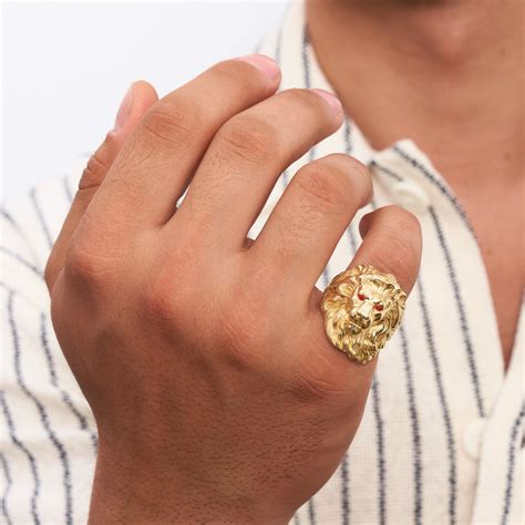 14K Real Solid Gold Lion Ring for Men, Gold Animal Ring, Lion Head