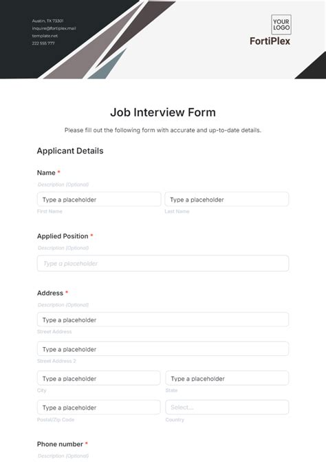 Free Job Interview Form Template to Edit Online