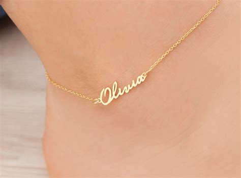 14k Solid Gold Name Anklet Custom Name Anklet Anklet - Etsy