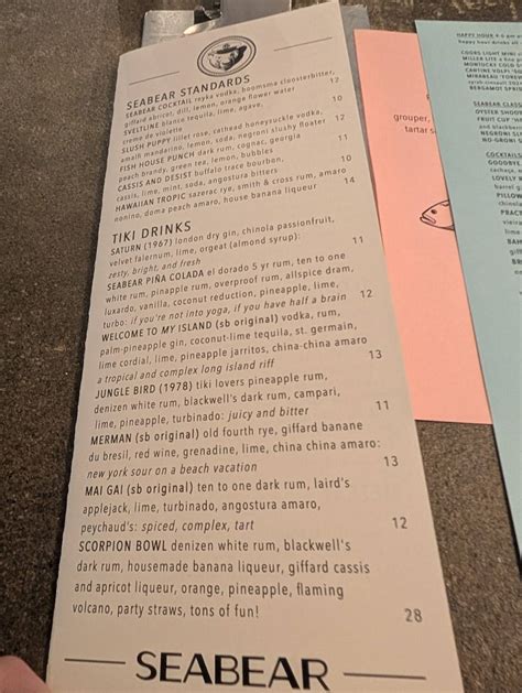 Menu at Seabear Oyster Bar, Athens