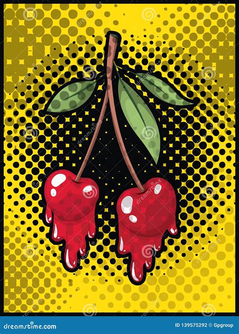 Estilo Del Arte Pop Del Goteo De La Fruta De La Cereza Ilustración del