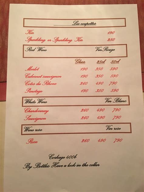 Menu at Au Bon Coin restaurant, Pattaya City, 352/104 Moo 12