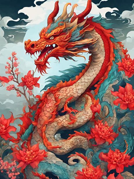 Red Dragon With Flowers Free Stock Photo - Public Domain Pictures