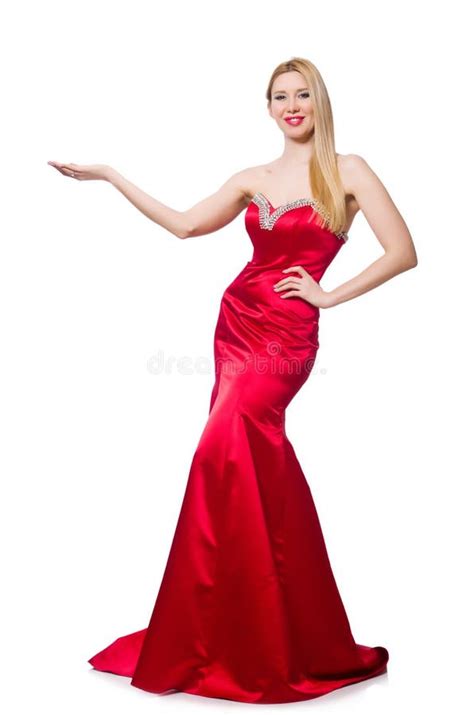 Woman in Pretty Red Evening Dress Isolated on Stock Image - Image of ...