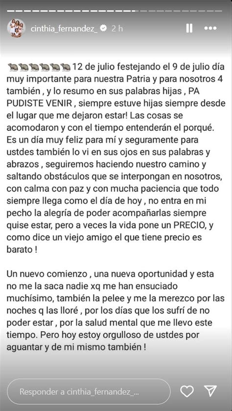 Durísima respuesta de Cinthia Fernández a un polémico posteo de Matías