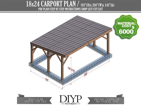 18x24 Carport Build Plans PDF Car Garage for Two Car Modern Pavilion ...