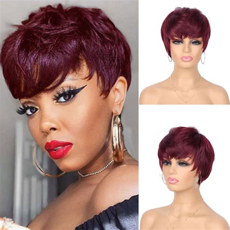 G&T Red Pixie Cut Wig with Bangs - Short Layered Heat Resistant